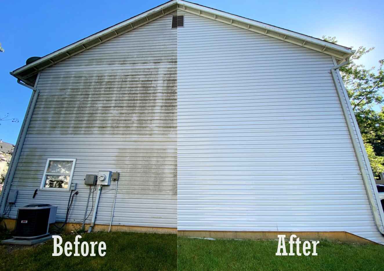 Before-and-after exterior cleaning result by Capri Wash
