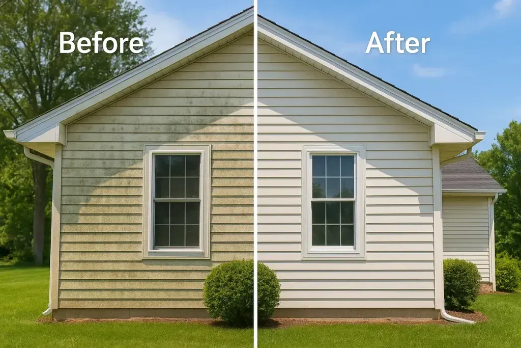 Before-and-after house washing by Capri Wash in South Jersey